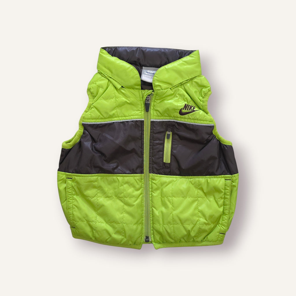 Y2K Nike Neon Green and Coffee Bean Puffer Vest (2T)