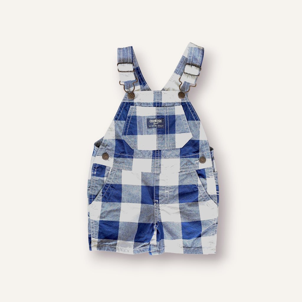 Oshkosh Navy and White Plaid Shortalls (6/12M)