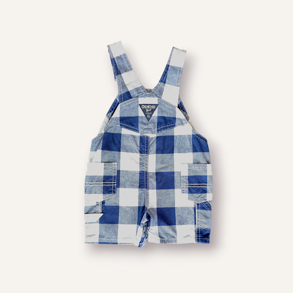 Oshkosh Navy and White Plaid Shortalls (6/12M)
