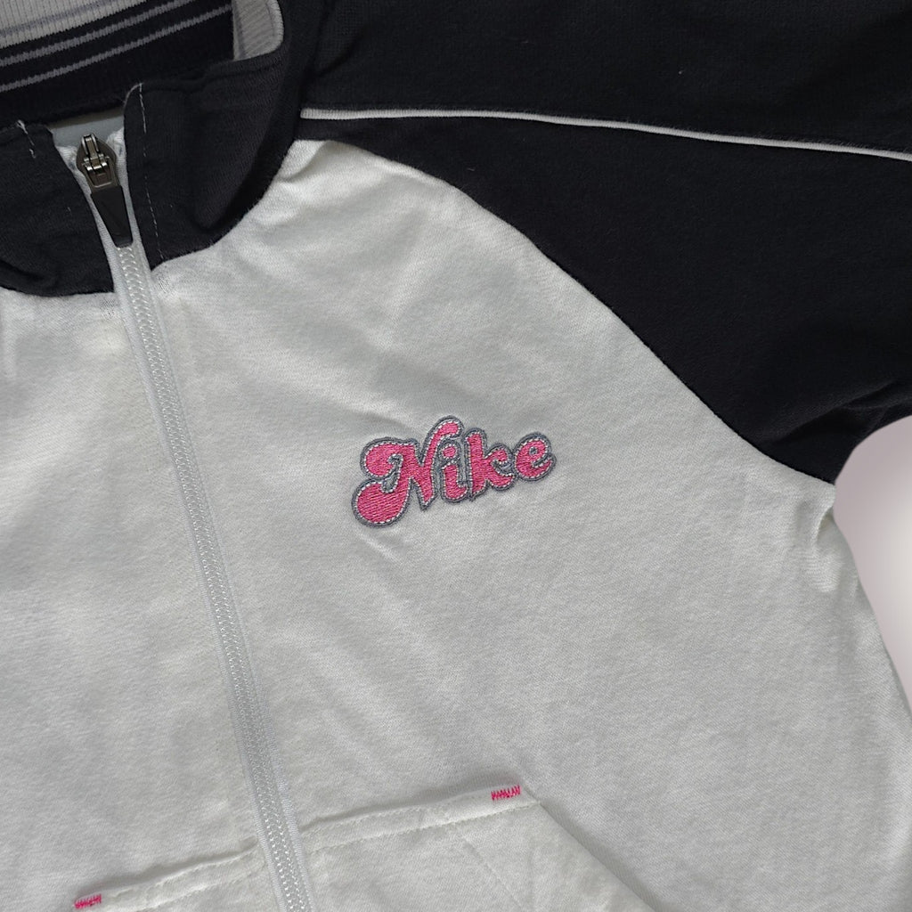 Y2K White and Black Girly Zippy Nike Top (3T)